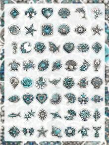 54 Pcs Aesthetic Printed Ocean Jewel Vinyl Stickers, Sea Life Rhinestone Pattern Waterproof Decals, Journaling Sticker Set For Scrapbooks Water Bottles Phone Cases For Coastal Beach Lovers - Ocean Decor - View 11