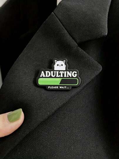 Cute Cat Loading Progress Bar Metal Brooch Funny English ADULTING Badge Halloween Outfit Accessory Backpack Denim Jacket Suit Shirt Pin Creative Cartoon Enamel Brooch Holiday Gift Personalized Niche Clothing Decoration Badge, Suitable For Hats, Scarves, Shawls, Denim, Cardigans, Fashion Backpack Accessories, Autumn Winter Christmas New Year Travel Souvenirs