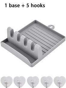 1 Set (Pot Lid Rack + Hook Set) Hard Plastic Utensil Rack With Draining Pad, Suitable For Soup Ladle, Tongs, Spatula And Other Kitchen Utensils; Multi-Functional Kitchen Pot Lid Rack/Utensil Storage Rack, Multi-Functional Foldable Pot Lid Rack, Soup Ladle Holder, Heat-Resistant Pot Lid Rack And Kitchen Accessory Storage Rack. (Pot Lid Rack/Hook Optional) - View 9