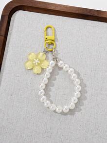 1pc/3pcs Sweet Cute Flower Pendant Faux Pearl Keychain Phone Strap Bag Earphone Case Charm Anti-Lost Hanging Decoration Suitable As Gift For Friends - Keychain - View 2