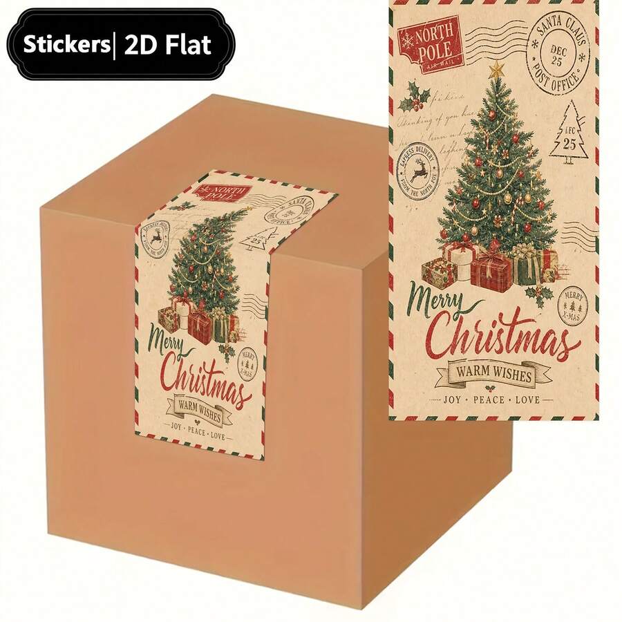10/20pcs Rectangular Christmas Stickers, Vintage Postage Stamp Style, Christmas Tree, Gift And Holiday Seal Patterns, Party Supplies, Gift Wrapping, Gift Box Seal Decoration Labels, Christmas Decor Gifts - A - View 1