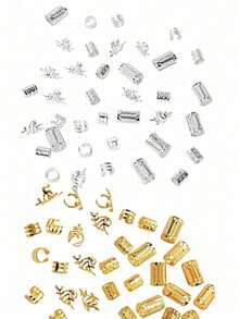 80/40/1pc Random Style Gold/Silver Tone Hair Rings Set, Vintage Metal Hair Accessories For Women, Boho Y2K Dreadlock Jewelry For Party, Halloween & Beach Holiday - Multicolor - View 5