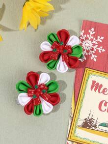 2-6Pcs Christmas Ornament Bow Hair Clips, Hair Clips For Girls Flower Girl Ribbon Decor Alligator Clips Party Hair Accessories For Kids - Multicolor - View 5