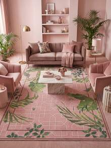 1 Buah Karpet Area Geometris Bunga Tanaman Tropis Warna Pink & Hijau, Bahan Kasmir Imitasi, Bentuk Persegi Panjang, Pola Gaya Pastoral Segar, Dapat Dicuci dengan Mesin, Cocok untuk Ruang Tamu, Kamar Tidur, Dekorasi Rumah Sehari-hari, Dekorasi Rumah Estetis - MultiWarna - View 1