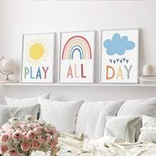 3pcs Bohemian Room Decor Paintings Canvas Wall Art Nursery Decor, Sun Canvas Painting, Daycare Poster, Classroom Decor Play Area Sign, Unframed, Modern Canvas Wall Art, Room Poster, Room Decor Supplies, Home Decor, Room Decor Aesthetic, Western Decor - Multicolor - View 8