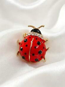 Red Background Black Dot Ladybug Brooch, Shiny Rhinestone Embellished Design, Versatile Accessory For Coats, Scarves, Backpacks And Lapels, Small Gift Item For Daily Use - Red - View 1