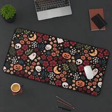 1pc Large Halloween Floral Skull Mouse Pad, Bohemian Style Pumpkin Ghost Moon Vintage Desk Mat, Non-Slip Gaming Keyboard Pad - View 3