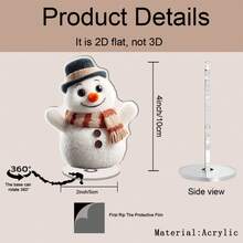 2D Flat, 1pc Flat Rotating Snowman Acrylic Desktop Ornament With Plush Hat, Scarf And Carrot Nose - Flat 2D Winter Character, Suitable For Christmas Tree, Shelf Or Office - A - View 7