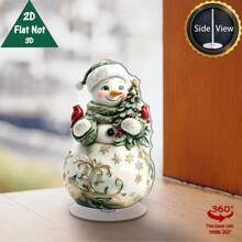 2D Flat 1pc Rotating Base Acrylic Snowman Christmas Tree Ornament, 360° Rotating Desktop Decoration, Green Snowman With Gold Accents, Harmonious Color Scheme, Suitable For Holiday Home And Office - A - View 8