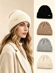 1pc Women's Plus Size Knitted Beanie, New Autumn/Winter Style, Versatile Thick Warm, Face-Flattering Ear-Protective Headwrap Beanie - Multicolor - View 1