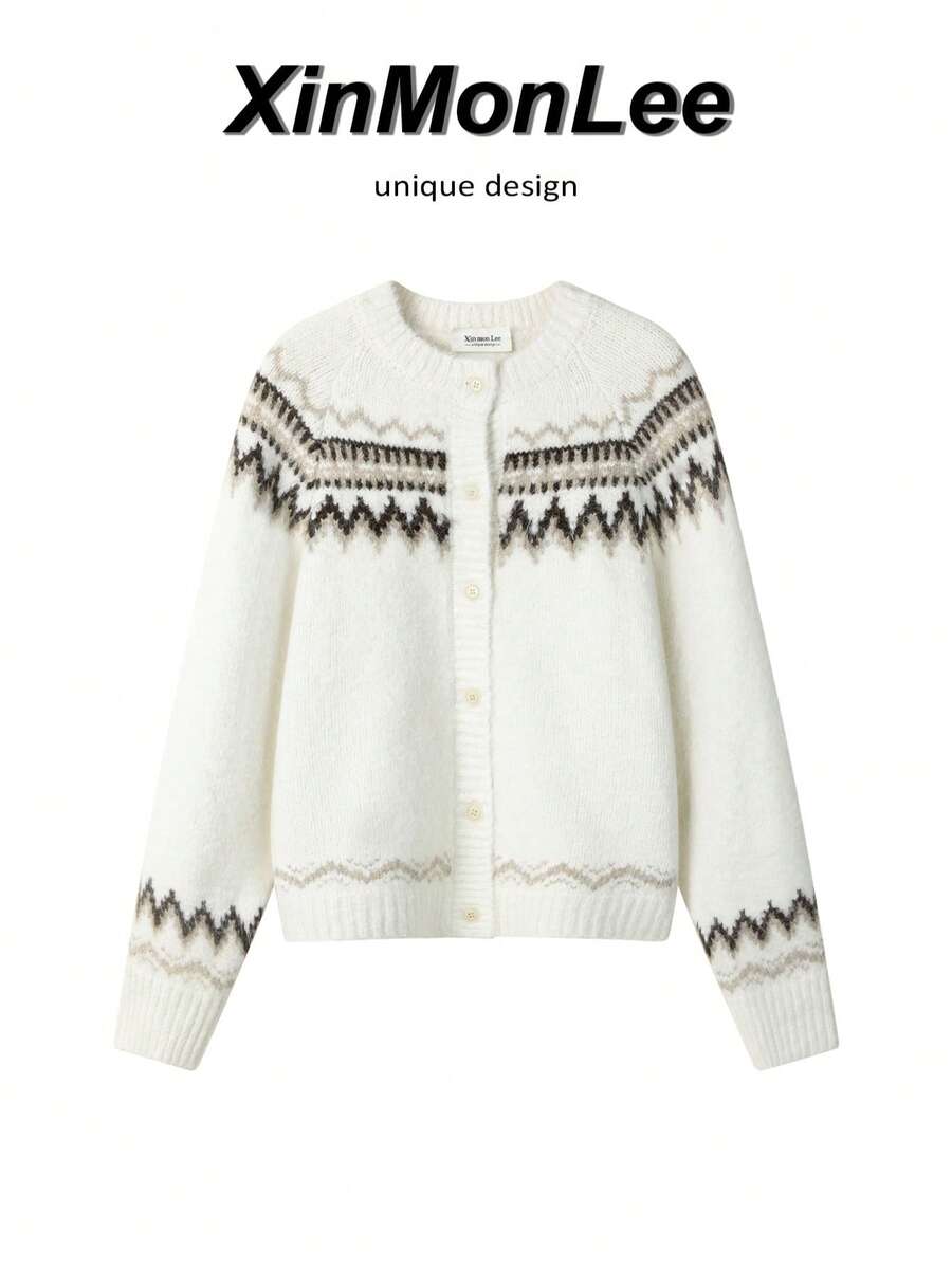 French Style Soft Cozy Lazy Vintage Knit Cardigan Button Jacket For Evening Date, College, Daily Wear, Spring And Autumn - White - View 1