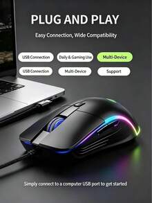CHANGXIE Mouse Berkabel Senyap/Berbunyi Klik dengan Roda Gulir Logam, Pasang dan Mainkan, RGB untuk Gaming, Kantor, Laptop, Komputer Desktop, Universal - View 9