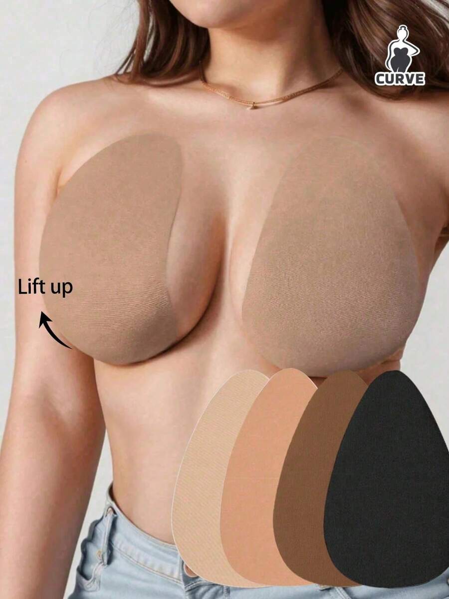 2 Pairs Self-Adhesive Teardrop-Shaped Breast Pads, Lift And Prevent Sagging, Reusable, Skin-Friendly And Gentle - Multicolor - View 1