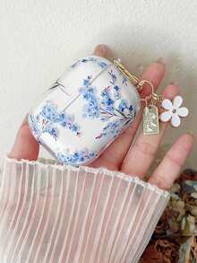 Blue Flower Bluetooth Earphone Case Blue Ombre Floral/Cherry Blossom Design Protective Case, Compatible With Apple Earphones To Prevent Scratches And Drops Spring - Clear - View 16