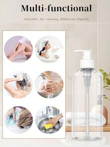 3pcs Transparent Refillable Pump Bottles, Empty Plastic Liquid Dispenser Bottles, Leak-Proof Threaded Design, Thickened Reusable Containers, Suitable For Shampoo, Body Wash, Hand Soap, Suitable For Bathroom Countertop, Hotel, Home Users And Daily Cleaning - A - View 2