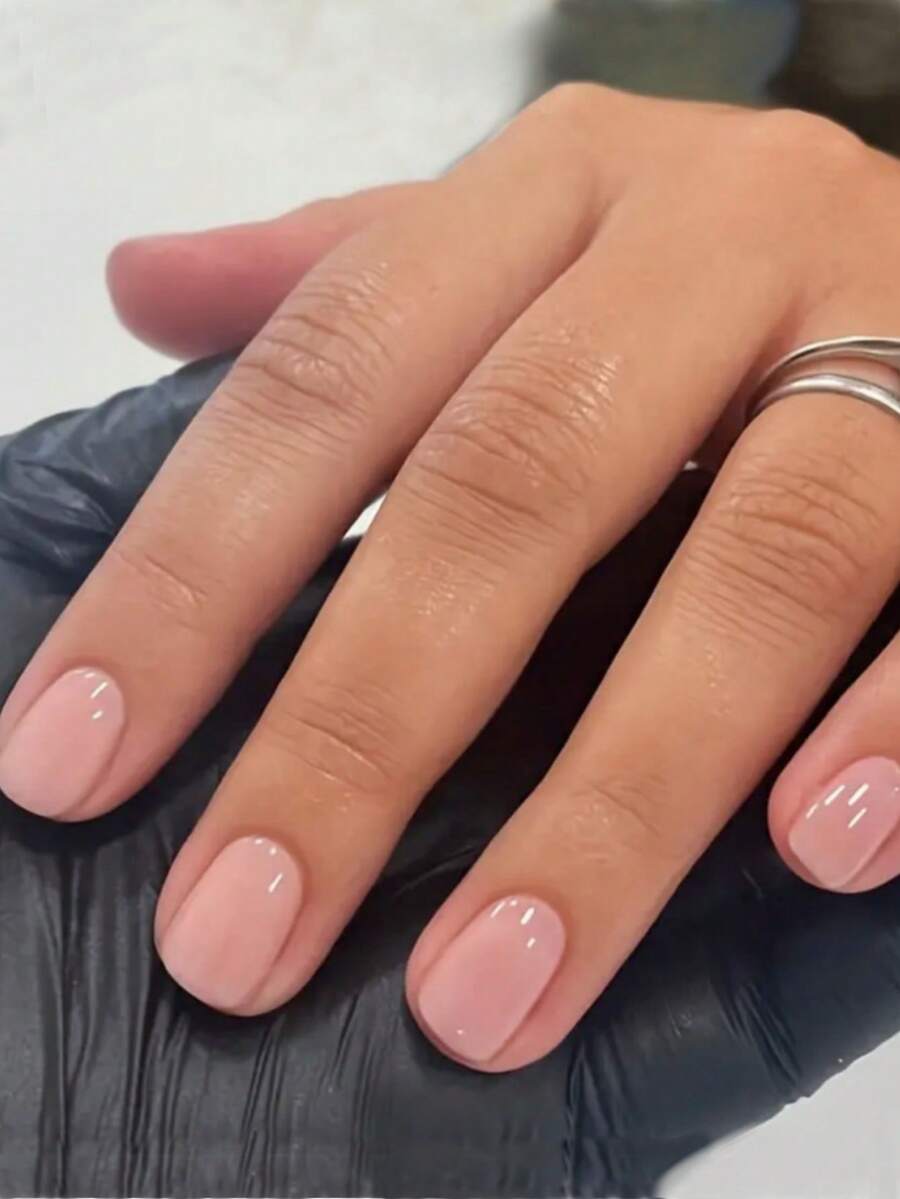 24pcs Light Pink Square Short Classic Minimalist French Style Full Coverage Press-On False Nails To Enhance Your Look Suitable For Party, Date And Back To School Daily Wear - Baby Pink - View 1