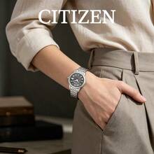 CITIZEN Women's -Drive Watch Polished Silver Stainless Steel Link Bracelet Textured Dark Grey Dial Date Window Timeless Business Daily Minimal Ladies Watch - Black - View 2