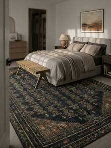 1PC Black & Gold Vintage Geometric Totem Area Rug, Faux Cashmere Material Rectangular Bohemian Distressed Pattern, Machine Washable Suitable For Living Room Bedroom Daily Home Decor, Aesthetic Home Decoration - Multicolor - View 6
