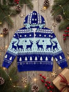 Men's Christmas Print Zip-Up Sweatshirt - Multicolor - View 3
