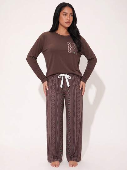 Women's Pajama Set, Comfortable Soft Sleepwear And Pants, Suitable For Autumn And Winter