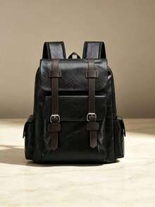 Men's Vintage Leather Backpack, Casual Business Travel Rucksack With Multiple Pockets, Classic Waterproof School Bag For Men, Professional, Laptop - Black - View 1