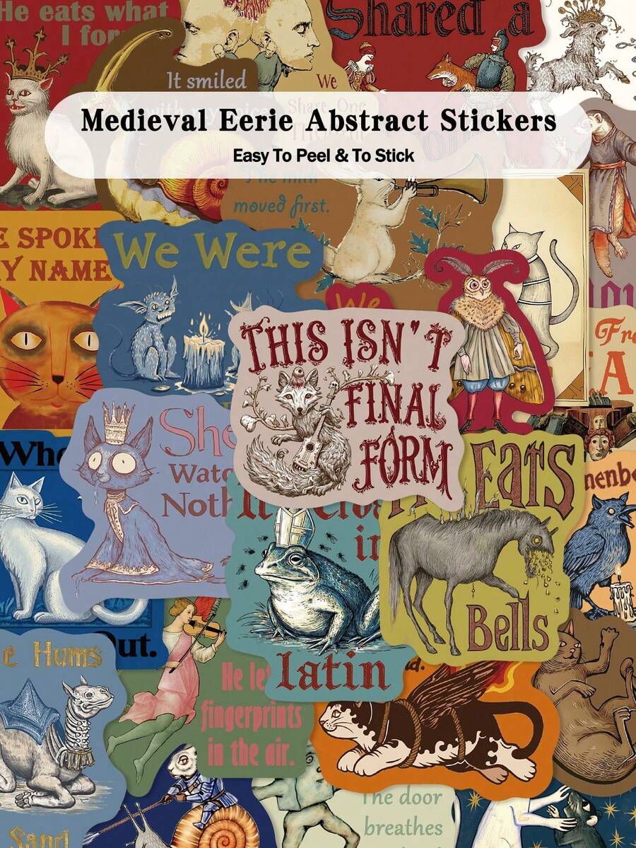 50pcs Medieval Eerie Abstract Stickers For Luggage, Skateboard, Guitar, Scrapbook, Laptop DIY Decoration Graffiti Stickers - A - View 1