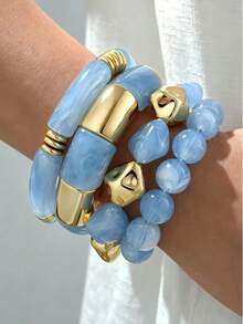 4/1pc Vintage Casual Bohemian Women's Bracelet Set, Suitable For Daily Wear, Vacation, Layering - Blue - View 4