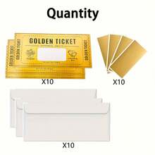 10pcs/Set Golden Ticket Surprise Scratch Off Card, Surprise Reveal Card, Ideal Birthday Card, Gold Gift Reveal With Envelope - Multicolor - View 2