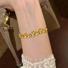 Women's Sweet Fashion Matte Butterfly Bracelet Luxury Butterfly 18K Gold Plated Zirconia Inlaid Bracelet - Gold - View 8