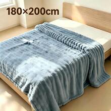 1pc Luxury Double-Sided Faux Rabbit Fur Blanket - Comfortable Striped Flannel, Soft & Warm, Suitable For Napping, Office, Camping, Sofa - Multifunctional Polyester Bedspread, Christmas Gift - Grey-blue - View 13
