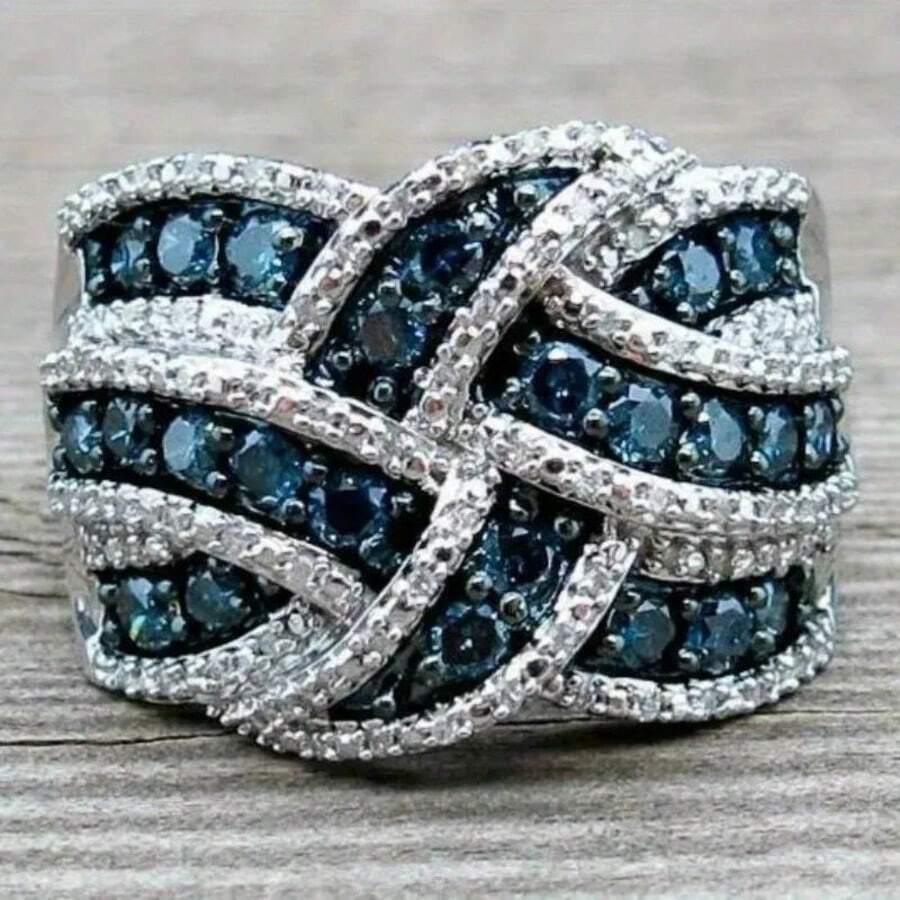Starry Sea Inspired Synthetic Zirconia Ring, Artistic Exhibition Music Festival Eye-Catching Women's Ring Gift - Silver - View 1