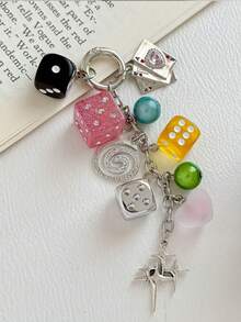 Y2K Dice Beaded Bag Charm Keychain With Playing Card Heart Star Pendants Cute Kawaii Aesthetic Purse Accessory, Street Style Handbag Decoration - Multicolor - View 10