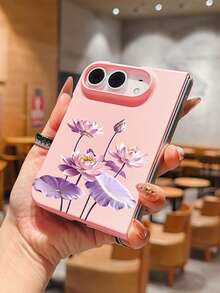 1pc Fashionable Cute Simple Skin Feel PC Material Flower Element Folding Phone Case, Can Protect And Prevent Falling For:SamsungGalaxy Z Fold 8/IPhoneDuo - Pink - View 2