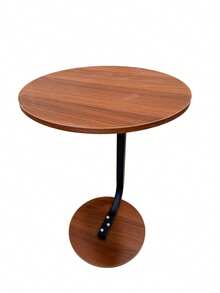 Modern Round Side Table, 40 Cm Marble-Effect & Walnut Top, 58 Cm High, Thick Steel Frame, Sofa & Bedside Accent Table – 3 Colours - Mocha Brown - View 6