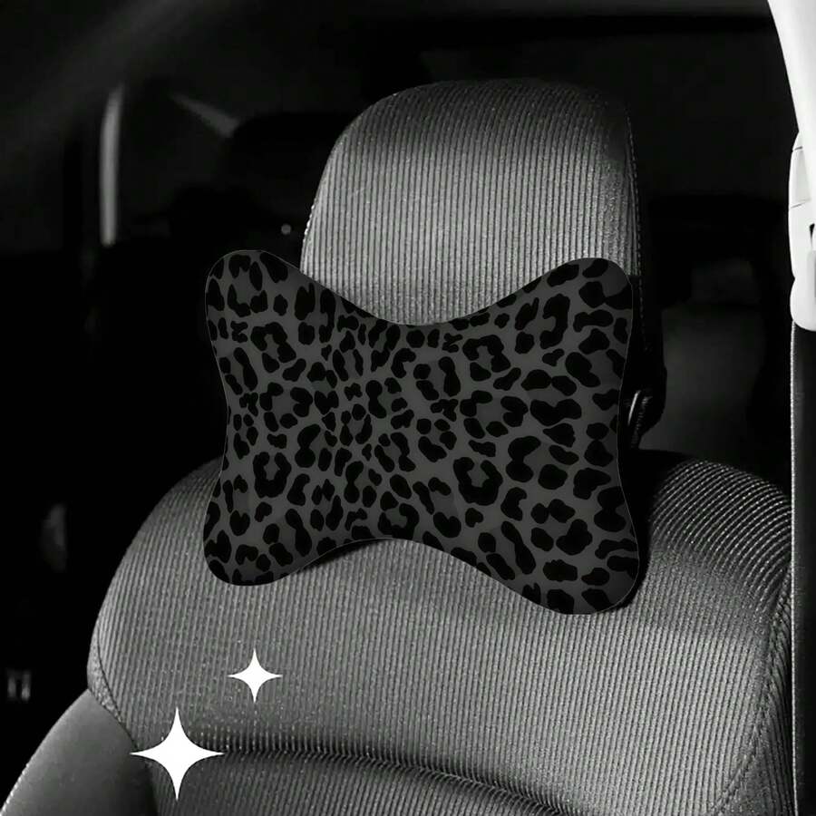 1pc Car Pillow - Black Leopard Print Car Headrest, Neck Support Pillow, Suitable For Drivers, Neck Support Cushion, Sleep Travel Neck Support Pillow, Car Interior Accessory - Car Headrest - View 1