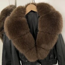 OFTBUY Women's Faux Leather Short Jacket, Oversized Faux Fur Collar, Zipper Closure, Elastic Hem, Long Sleeve Motorcycle Style Outerwear, Autumn/Winter - Black Coffee - View 6