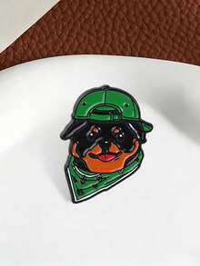 QIHOO 1PC Cute Rottweiler Dog Enamel Pin, Cartoon Dog Green Hat Bandana Brooch Lapel Badge Backpack Decor Gift - Multicolor - View 4