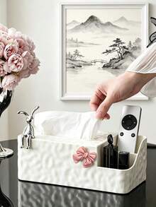 2-In-1 Multifunctional Tissue Box With Remote Control Holder, Luxury High-End Paper Towel Dispenser Storage Box - Multicolor - View 5