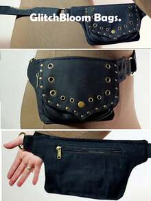 New Black Rivet Flap Cargo Style Style Multifunctional Simple Canvas Waist Bag Unisex Handmade Travel - Black - View 6