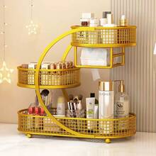 1pc Lightweight No-Assembly Metal Cosmetic Storage Rack, Suitable For Vanity And Bathroom Countertop - Perfect For Placing Lipstick, Skincare Products Etc., Countertop Organizer | Modern Aesthetic | Durable Metal Rack, Bathroom Storage Rack - Black - View 4