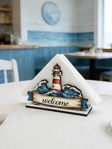 1Pc Ocean Shell Lighthouse Starfish Shaped 2D Wooden Tissue Rack Home ...