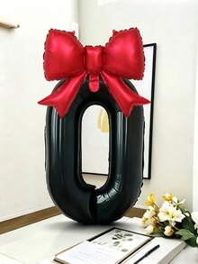 2件組 32英吋黑色0-9數字氣球套組，紅色蝴蝶結鋁箔氣球，大型生日數字氣球，適用於生日派對、嬰兒洗禮裝飾 - 黑色A - 查看 2