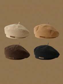 1pc Women's Vintage Style Hat, Suitable For Autumn/Winter, Multi-Functional With Letter Print, Fashion Design, Octagonal Hat, Pumpkin Hat - Multicolor - View 5
