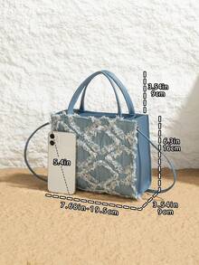 Tas Selempang Wanita Bentuk Persegi Kecil Baru dengan Tekstur Leci, Warna Biru Muda - Biru - View 3