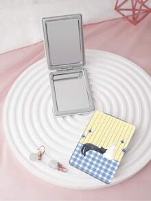 1PC Ins Cat Pet Series Portable Vanity Mirror, Foldable Lightweight Ultra-Thin Convenient Hand Mirror, PU Leather, Suitable For Multiple Scenarios And All People, Rectangular Mirror, Pocket Mirror, Cartoon Cat Rabbit Plaid Fish Pattern Design, Exquisite And Delicate, Easy To Carry, Handheld Makeup Mirror, 180° Flip Cover, Multi-Functional Mini Mirror, Compact Mirror, Mirrors, Daily, Festival, Birthday, Valentine's Day - Multicolor - View 2