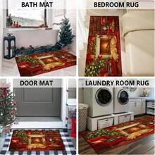 1pc Christmas Series Fireplace Cat & Dog Warm Pattern Printed Faux Wool TPR Bottom Door Mat, Bathroom Mat, Kitchen Mat, Laundry Room Mat, Holiday Atmosphere Decor, Home Decor, Party Decor, Wedding Decor, Dining & Kitchen Decor - Multicolor - View 8