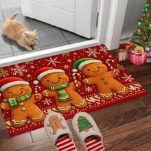 1pc Christmas Series Red Background Gingerbread Man Pattern Printed Faux Cashmere Surface TPR Bottom Doormat, Bathroom Mat, Kitchen Mat, Laundry Room Mat, Holiday Atmosphere Decor, Home Decor, Party Decor, Wedding Decor, Dining Kitchen Decor - Multicolor - View 11