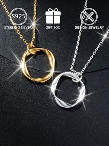 1pc Luxury S925 Sterling Silver 3-Layer Stacked Mobius Necklace, Gold & Silver Color, Women's High-End Collarbone Chain - Silver - View 7
