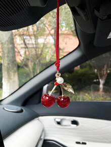 Glitter Cherry Car Hanging Ornament Creative Car Rearview Mirror Decoration Cute Car Interior Accessory Holiday Gift - A - View 2