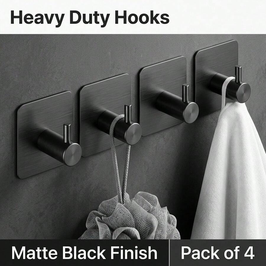 1/2/4pcs Square Adhesive Hooks, No Drilling Wall Mounted Towel Hooks, Hanger Rack, Shower Organizer, Essential For Home & Apartment, Bathroom & Kitchen Storage Bathroom Accessories